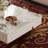 39" Square Modern Metal and Stone Coffee Table with Geometric Legs, Luxury Contemporary Design