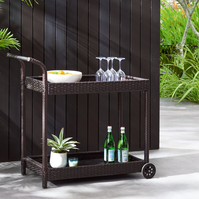 Chariot-bar en résine avec plateau plat et roulettes, 36,47 po de hauteur, idéal pour ranger des boissons mobiles de 38,25 po de largeur, pour les fêtes