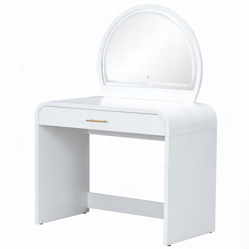 Coiffeuse de 39 po avec miroir et écran tactile, coiffeuse et tiroir pour chambre à coucher, blanc