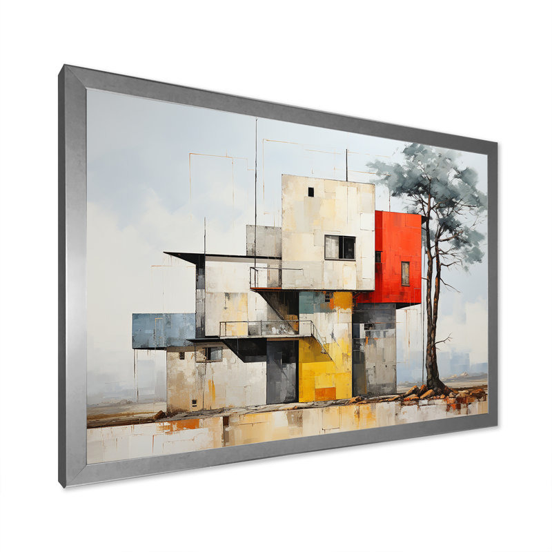 De Stijl Cubic Barn Horizion, H 34 po x l 44 po x P 1,5 po, Cadre simple argenté