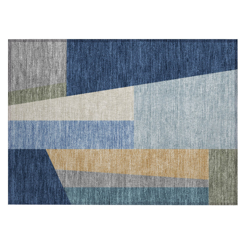 Tapis géométrique intérieur / extérieur lavable à la machine Chantille ACN2446, Marine, 1 pi 8 po x 2 pi 6 po