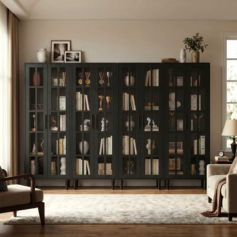 70.9'' H X 94.48'' W Book Cabinet Storage Bookcase Set, Black