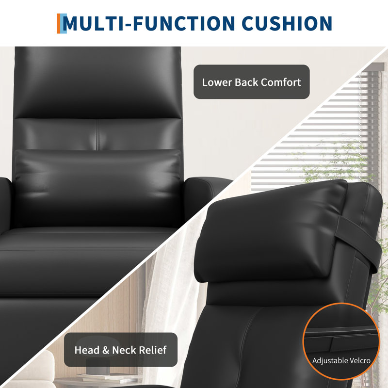 Power Recliner Chair with Heat & Massage, Adjustable Electric PU Leather Sofa, Living Room Ergonomic Single Seat, Black