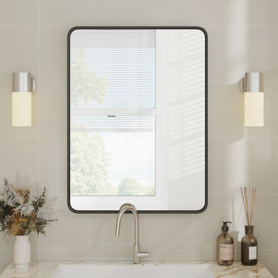 Aluminum Framed Rounded Rectangle Mirror, Wall Mounted Bathroom Vanity Mirror, Modern Horizontal/Vertical Entryway Wall Mirror