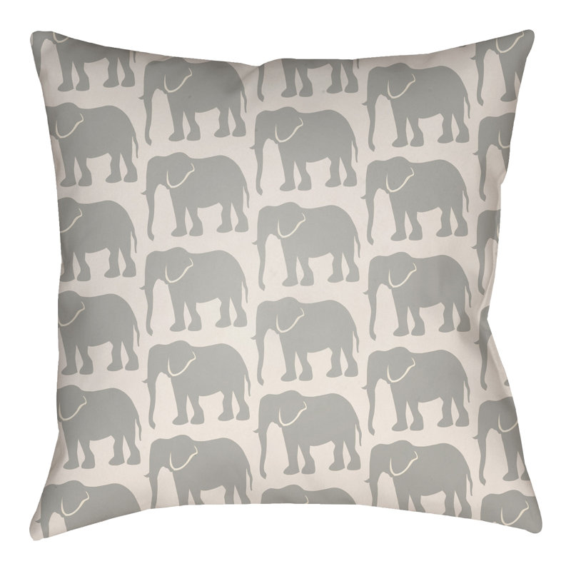 Lolita Elephant Geometric Outdoor Throw Pillow, 22" H x 22" W, Light Gray/Ivory
