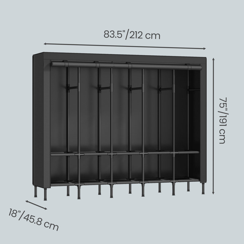 Placard portable, garde-robe, grande capacité, support à vêtements, organisateur de vêtements avec housse en tissu, 5 rails suspendus, 10 tablettes