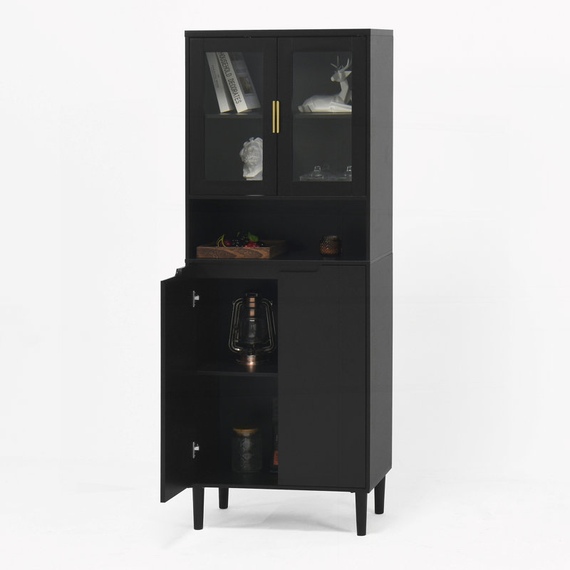 Tempered Glass Door Tall Storage Bookcase, Black