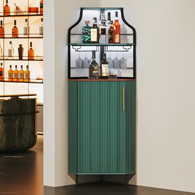 59.05" Tall Corner Bar Storage Cabinet with Wine Rack & Lights