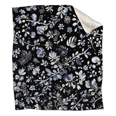 Black White Floral Illustration Blankets