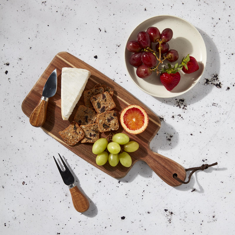Acacia Wood Rectangular Serving Board Set with Knives