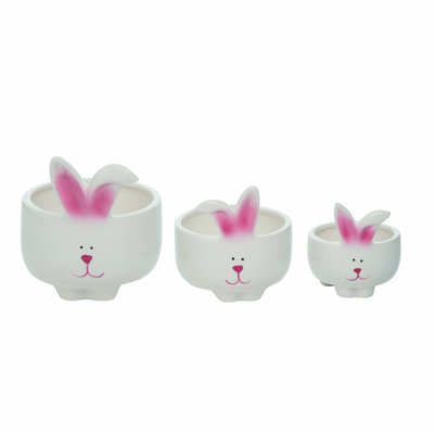 Ceramic 5.75 in. White Easter Parade Bunny Bowls Set of 3