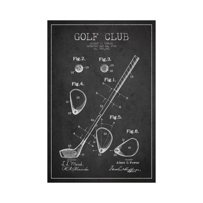Golf Club Charcoal Patent Blueprint 1 Piece Wrapped Canvas Wall Art, 66.04 cm H x 45.72 cm W x 3.175 cm D