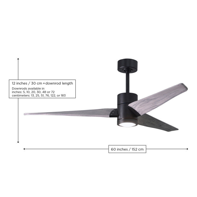 LED Downrod Ceiling Fan, Matte Black, Barn Wood Tone, 60"