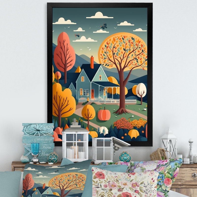 «Graphic Trees with Little House», reproduction sur toile, H 44 po x l 34 po x P 1,5 po, Impression noire sur toile encadrée