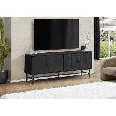 Tv Stand, 60 Inch, Console, Media Entertainment Center, Storage Cabinet, Living Room, Bedroom, Black Laminate, Black Metal