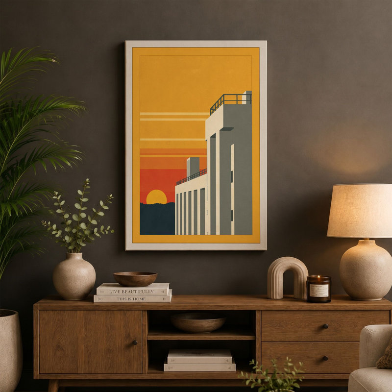 Industrial Sunrise Art Deco - Wrapped Canvas, 36x24 - 91.4 x 61.0 cm, White Border