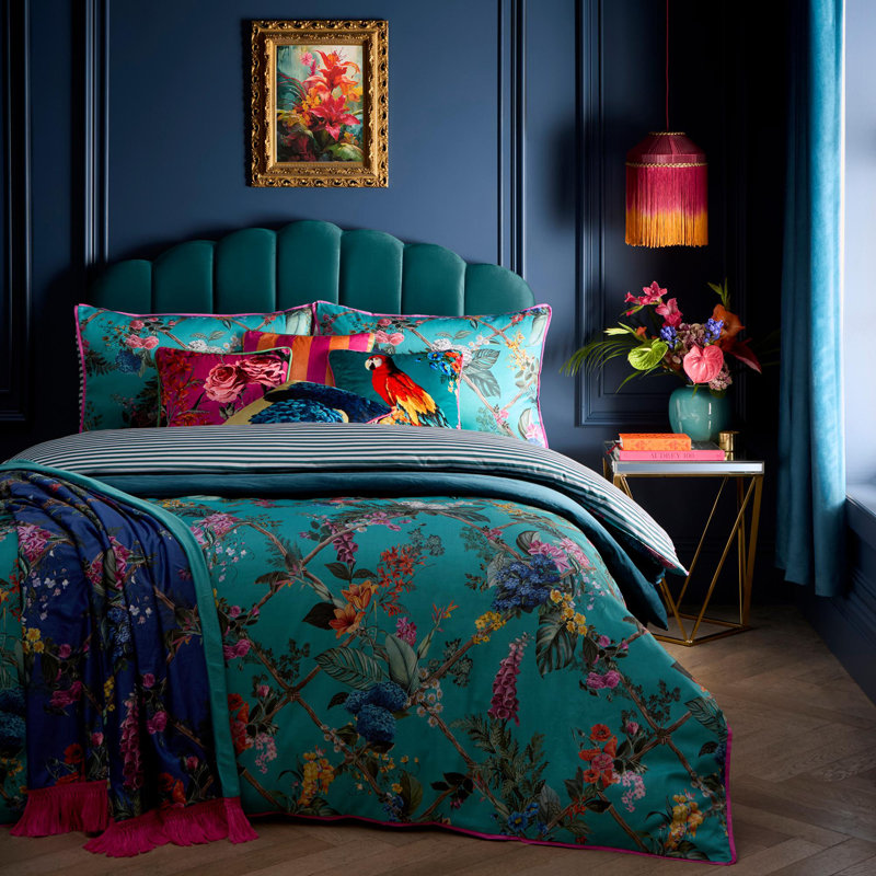 Laurence Llewelyn-Bowen Cotswold Fantasia Duvet Cover Set Teal, Double Duvet Cover Set + 2 Pillowcases