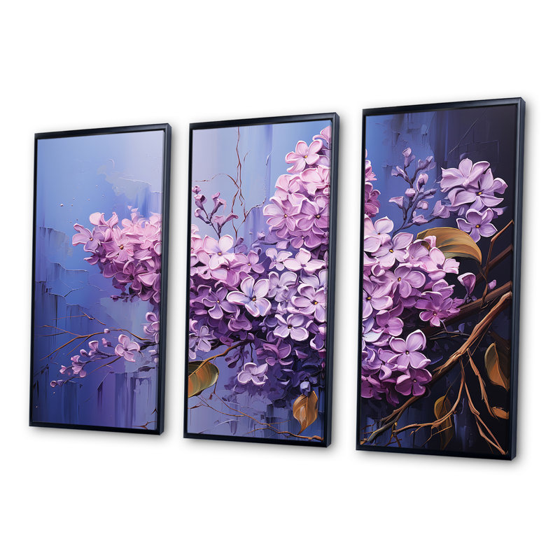 Lilac Reverie - Ensemble de décoration murale lilas, Cadre flottant noir, H 40 po x l 60 po x P 1 po