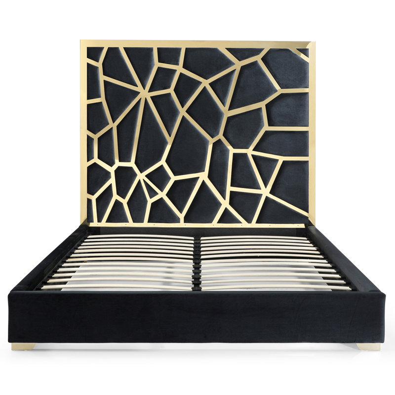 Upholstered Metal Platform Bed, King, Black