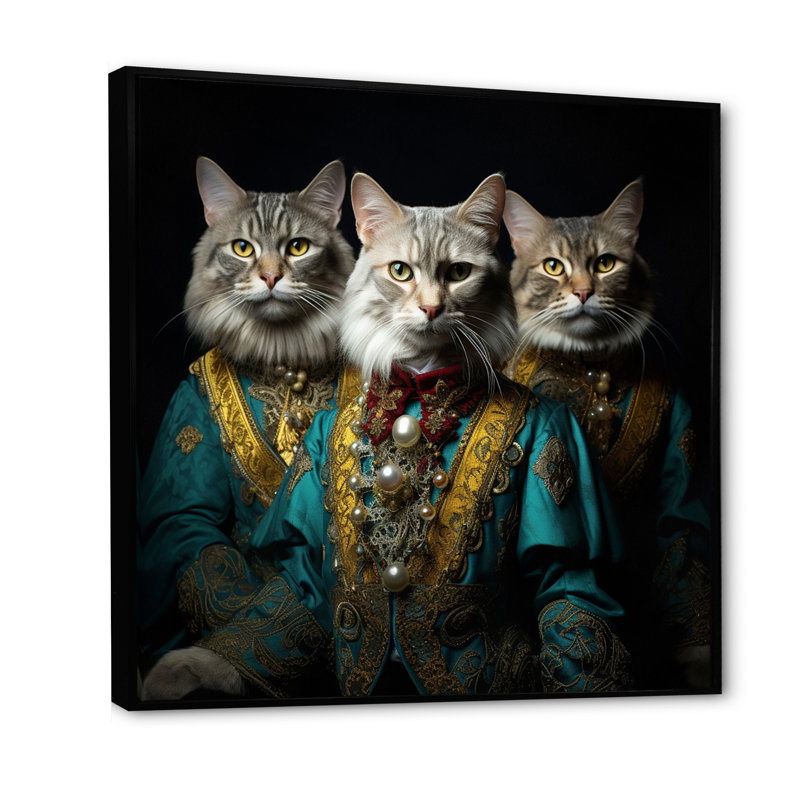 «Turquoise Gracieux Sultan Cats I», reproduction sur toile, Cadre flottant noir, H 24 po x l 24 po x P 1 po