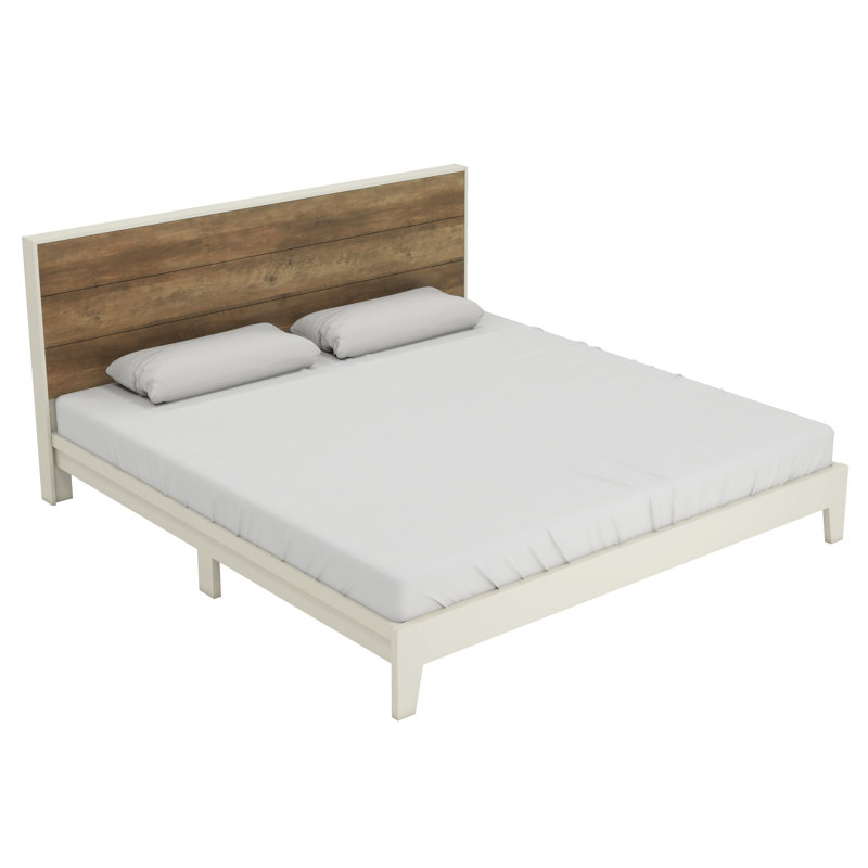 Allyannah Levison Platform Bed With Headboard, King, Ivory/Knotty oak