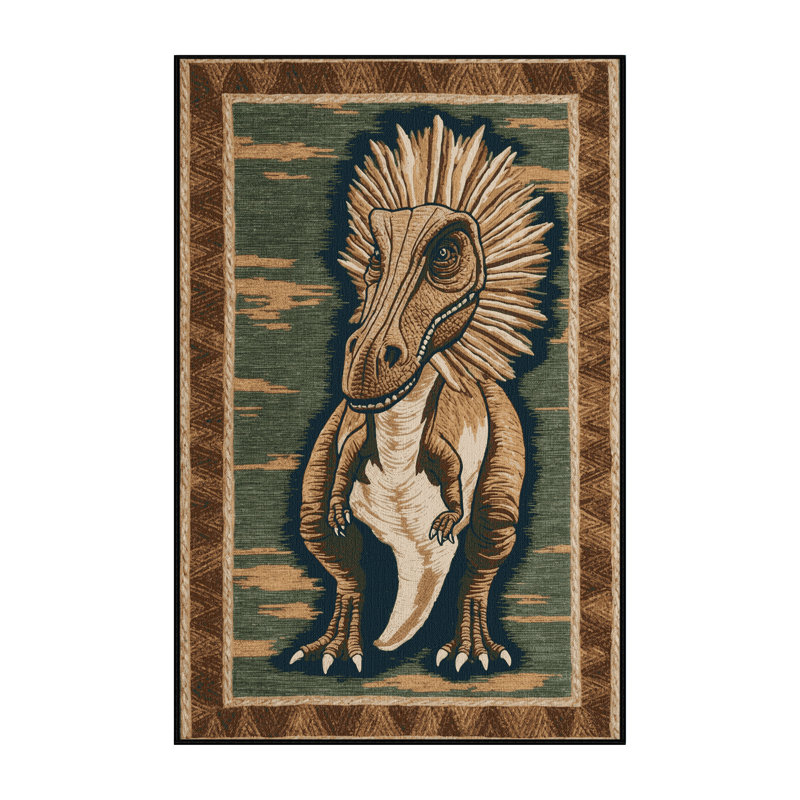 Tapis brun dinosaures lavable à la machine, Rectangle de 5 pi x 8 pi