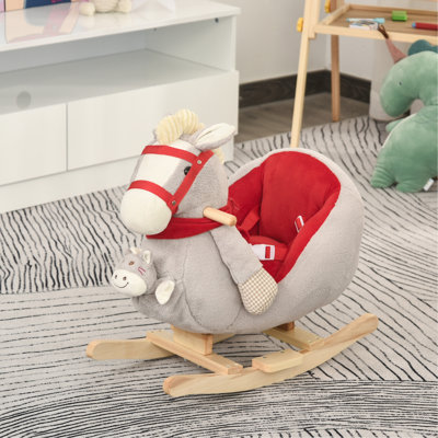 Cheval à bascule, chaise berçante avec chanson berceuse, marionnettes et tissu moelleux doux pour enfants de 18 à 36 mois, gris