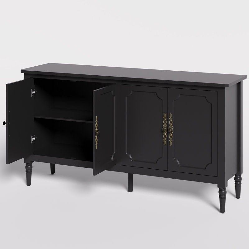 Collynns 58" W Sideboard Cabinet With Adjustable Shelves And 4 Doors Set Of 2, Black