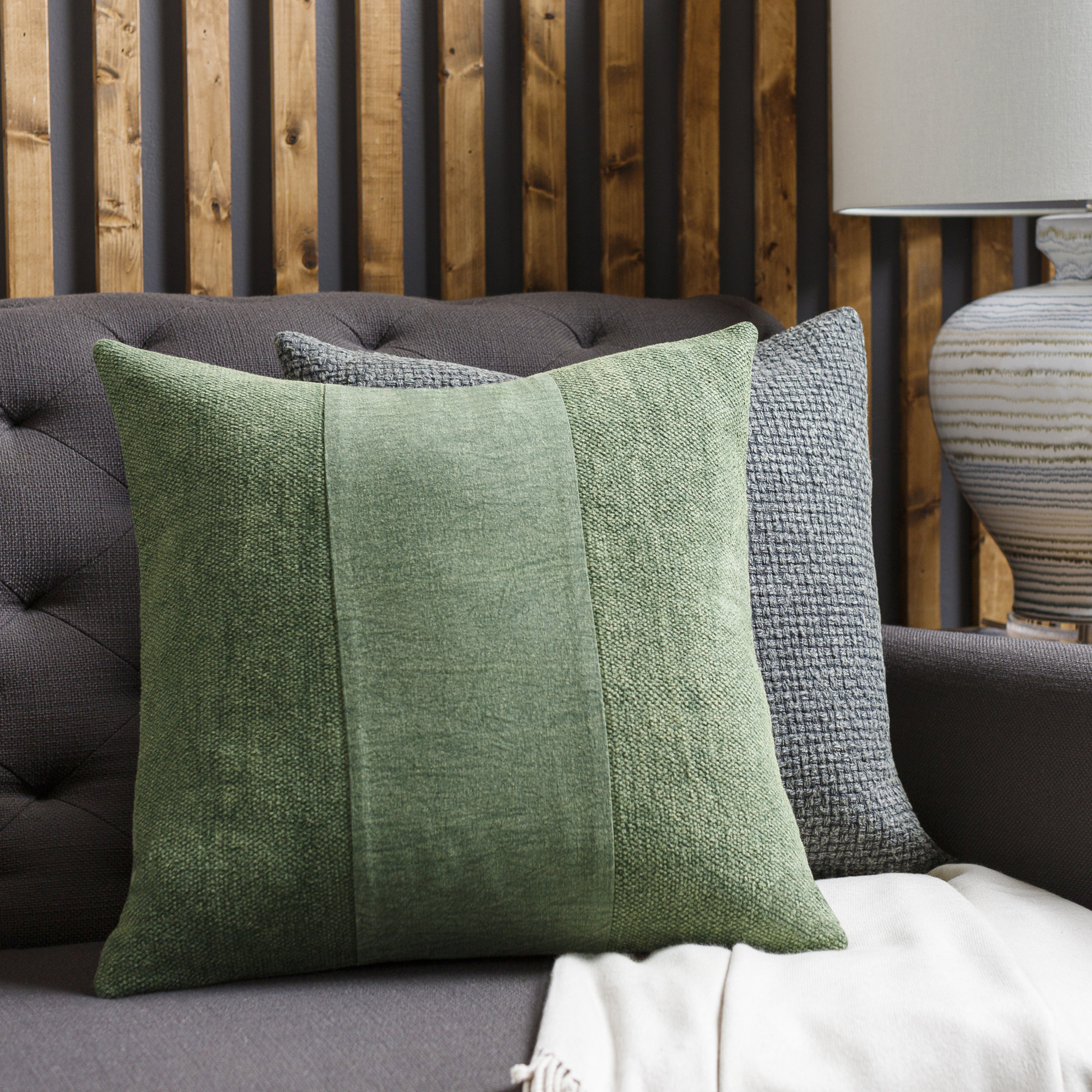Dunbar Cotton Throw Pillow, 20" x 20", Down Fill, Dark Green