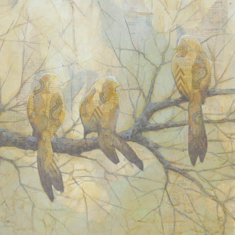 Birds on a Branch in the Winter 1 Piece Wrapped Canvas Painting, 30cm H x 30cm W x 3.8cm D