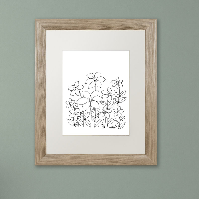 « simple fleur doodle », impression sur toile encadrée, Blanc, H 20 po x l 16 po x P 0,5 po, Toile avec cadre argenté