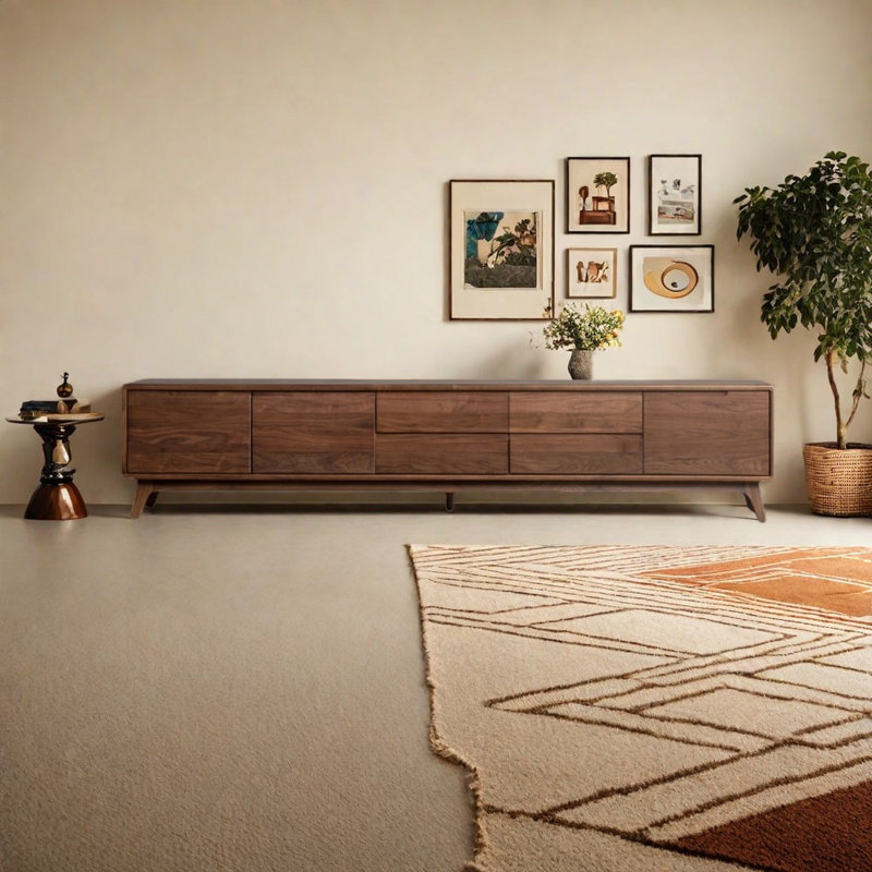 Meuble télé en bois massif de style américain, 94.49"