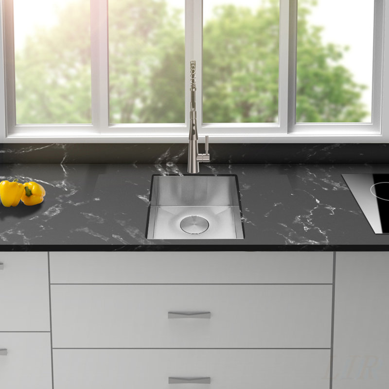 15 Inch Undermount Stainless Steel Kitchen Sink with Drain Assembly, 16 Gauge, 9 Inch Deep Single Bowl, Easy to Clean and Durable