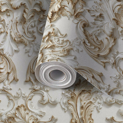 Papier peint auto-adhésif haute définition à motif baroque auto-adhésif et amovible 17,7 po x 118 po (45 x 300 cm)