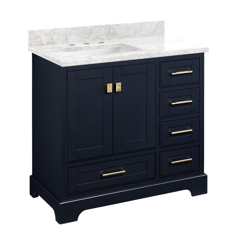 Quen 36" Freestanding Single Basin Vanity Set with Cabinet, Vanity Top, Midnight Navy Blue