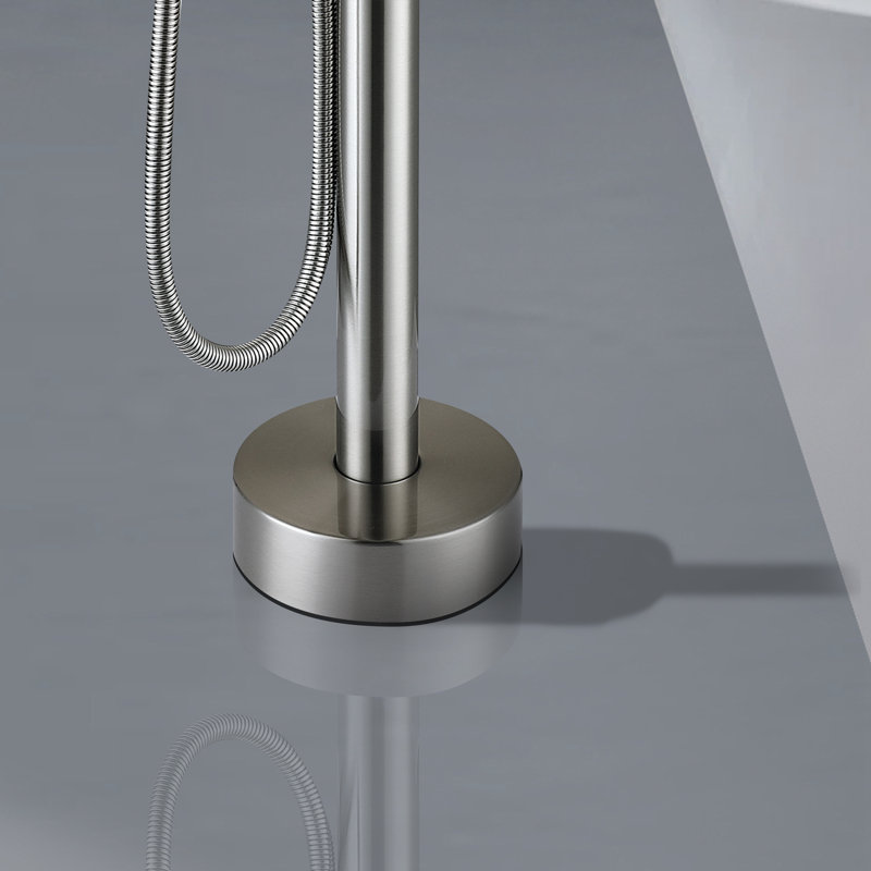 Robinet de baignoire autoportant à poignée simple avec douchette à main Topcraft, Nickel brossé