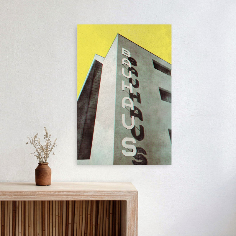 Bauhaus Building Shadows Abstract Colorful Geometric Architecture City Wall Art Print 1 Piece Wrapped Canvas Wall Art
