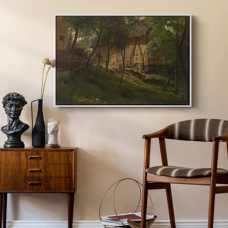 German Farm, 1859 - Hans Gude, toile tendue avec châssis, 24 po x 36 po, Blanc