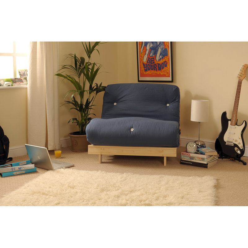 Arlete Upholstered Futon And Mattress, Navy, 76cm H x 120cm W x 78cm D