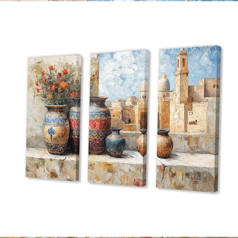 Casablanca Casablanca Pottery I - ensemble d'art mural de poterie marocaine, Toile tendue, H 40 po x l 60 po x P 1 po
