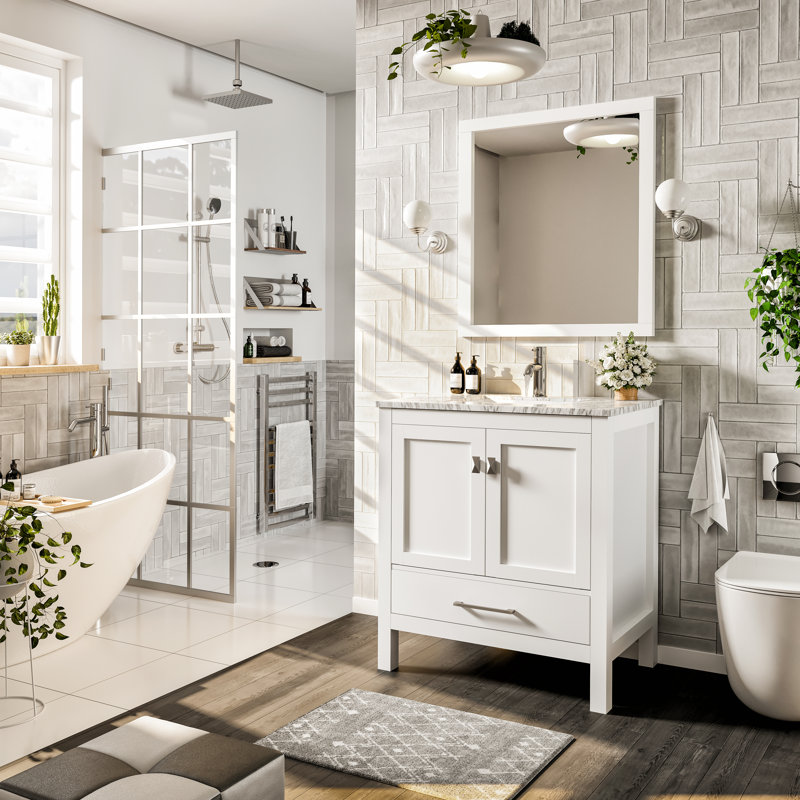 Eviva London 30"W x 18"D Bathroom Vanity with Undermount Porcelain Sink, White, 8" Widespread