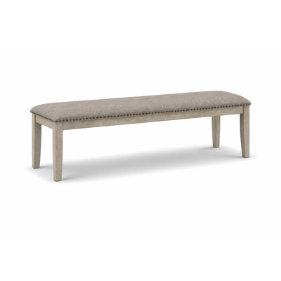 Hewitt 63.5" Transitional Upholstered Dining Bench – Wire-Brushed Gray · Nailhead Trim