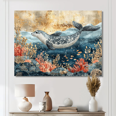 Aquarium avec sceaux au-dessus du corail I - art mural grand phoque