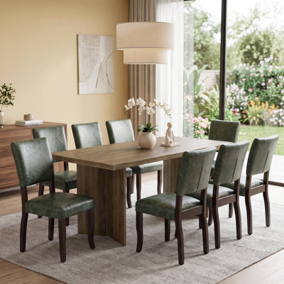 Amiliana Wooden Rectangular Dining Table With Upholstered Kitchen Chairs, Wood Legs Dining Room Set