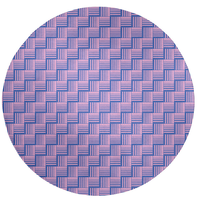 Tapis rose/bleu rayures basketweave, Rond 5 pi