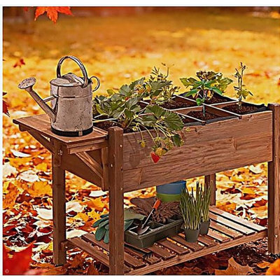 Boîte à fleurs, jardinière en bois, avec 8 poches et roues verrouillables, clins latéraux pliables, conception surélevée et auto-drainante