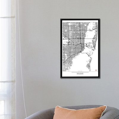 « miami minimal urban blueprint map », impression sur toile