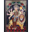 Déesse Durga avec lion | Couleurs traditionnelles avec or 24 carats | Structure en bois de teck