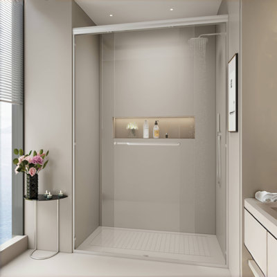Adjustable Width Double Sliding Shower Door With Tempered Glass And Semi-Frameless Design For Modern Bathrooms