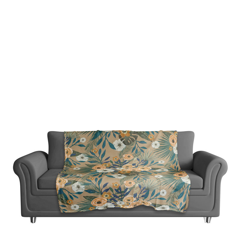 Jeté à motif floral tropical, Brun clair